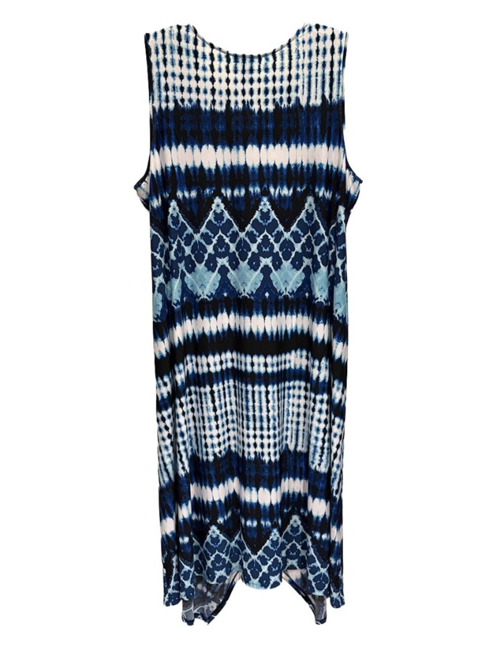 Catherines 2X 22/24W Blue Abstract Tie-Dye/Ikat Sleeveless Handkerchief Hem Dres - Picture 3 of 8
